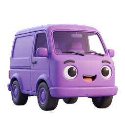 Cute Purple Van Cartoon Character Icon - 3D Clay Style