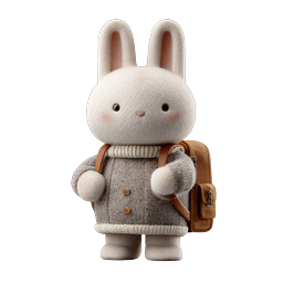 Cute White Rabbit with Backpack - 3D Character Icon