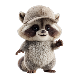 Cute Baby Raccoon Waving Icon in Cap