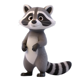 Cute Cartoon Raccoon Character Icon - 3D Rendered