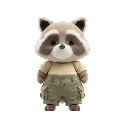Personagem de guaxinim 3D fofo com shorts cargo