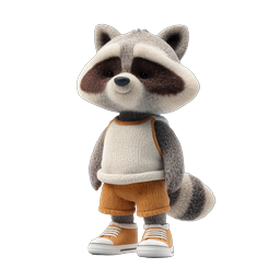 Süßes 3D-Waschbär-Charakter-Icon in Freizeitkleidung