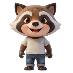 Cute 3D Raccoon Character Icon in Casual Outfit