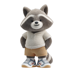 Icône personnage raton laveur mignon 3D - Adorable mascotte animale