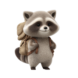 Cute Raccoon Hiker Character with Burlap Backpack