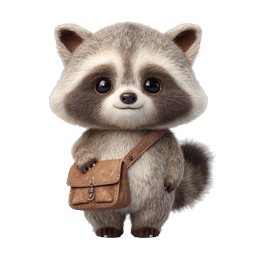 Cute Raccoon Character Icon with Leather Bag