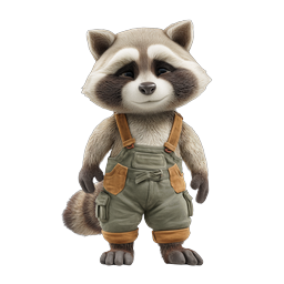 Cute 3D Raccoon Character in Overalls - Realistic Render