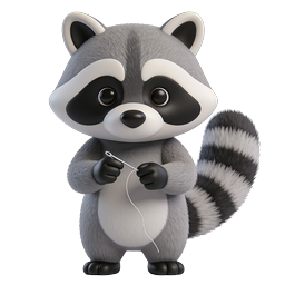 Cute 3D Raccoon Sewing Icon - Crafting Mascot
