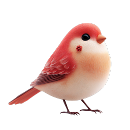 Cute 3D Red Bird Icon - Adorable Songbird Illustration