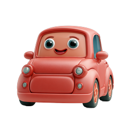 Cute Red Cartoon Car Character Icon - 3D Clay Style