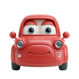 Cute Red Cartoon Car Character Icon | 3D Clay Style