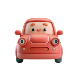 Cute Red Cartoon Car Character 3D Clay Icon
