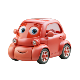 Cute Cartoon Red Car Character Icon - 3D Rendered