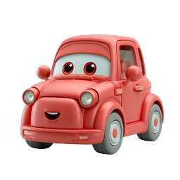 Cute Animated Red Car Character Icon - 3D Cartoon Style