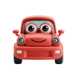 Cute Red Cartoon Car Character Icon - Pixar Style 3D