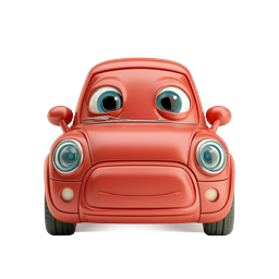 Cute Red Cartoon Car Character - 3D Clay Icon