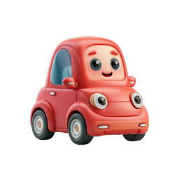 Cute Red Cartoon Car Character Icon - 3D Clay Style