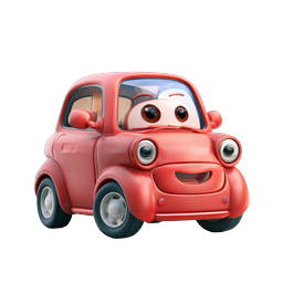 Cute Red Cartoon Car Character Icon - 3D Rendered