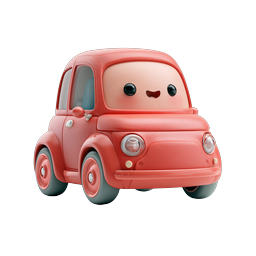 Ícone de Carro Kawaii Vermelho Fofo - Estilo Argila 3D