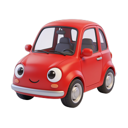 Cute Red Cartoon Car Icon - Friendly 3D Vehicle