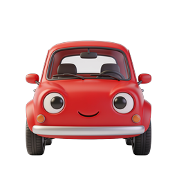 Cute Red Cartoon Car Icon - 3D Clay Style
