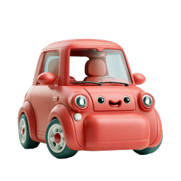 Süßes rotes Cartoon-Auto 3D-Icon - Freundliches Fahrzeugdesign