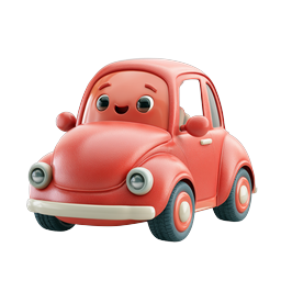 Cute Red Cartoon Car Icon - Clay 3D Style