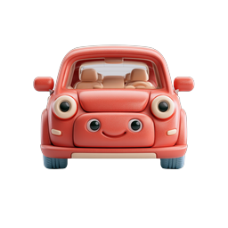 Cute Red Cartoon Car Icon - 3D Clay Style Vehicle