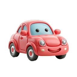 Cute Red Cartoon Car Icon - Friendly 3D Vehicle