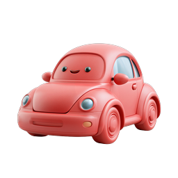 Cute Red Car Icon - 3D Clay Style Smiling Vehicle