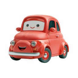 Cute Red Cartoon Car Icon - Smiling 3D Vehicle
