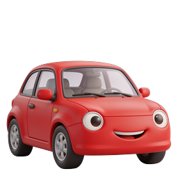 Cute Red Cartoon Car Icon - 3D Friendly Vehicle Design