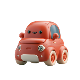 Cute Red Car Icon - Kawaii 3D Cartoon Vehicle