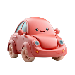 Cute Red Car Icon - Smiling Clay-Style Cartoon Vehicle
