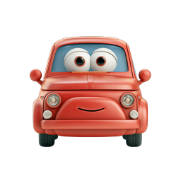 Cute Red Cartoon Car Icon - Friendly 3D Vehicle Character