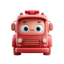 Cute Red Fire Truck Cartoon Character Icon