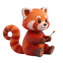 Icono 3D de Panda Rojo Pintor Lindo - Mascota Animal Creativa