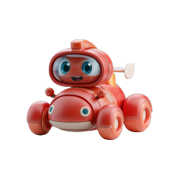 Cute Red Robot Toy Car 3D Icon - Friendly Character