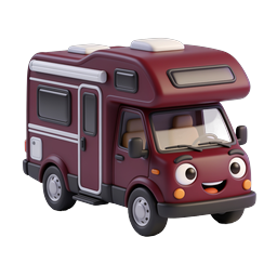 Cute Cartoon RV Camper Van Icon - 3D Travel Vehicle