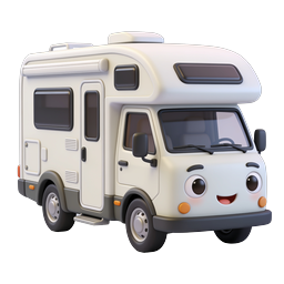 Cute Cartoon RV Camper Van Icon - 3D Kawaii Style