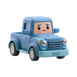 Cute Sad Blue Pickup Truck Icon - 3D Clay Style