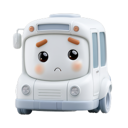 Cute Sad Bus Character - Kawaii 3D Vehicle Icon