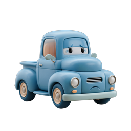 Cute Sad Pickup Truck 3D Cartoon Character Icon