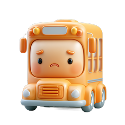 Cute Sad School Bus Character Icon - 3D Clay Style