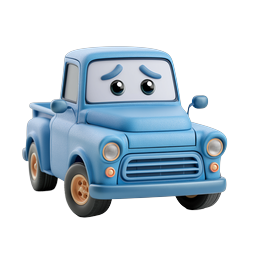 Cute Sad Blue Truck 3D Icon - Cartoon Vehicle Character