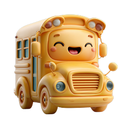 Cute School Bus Character - 3D Cartoon Icon