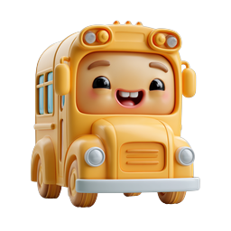 Cute Cartoon School Bus Character Icon - 3D Clay Style
