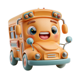 Cute Cartoon School Bus Character Icon - 3D Clay Style