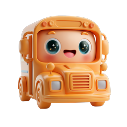 Cute School Bus Character Icon - Adorable Kawaii 3D Render