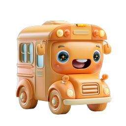 Cute Cartoon School Bus Character 3D Icon